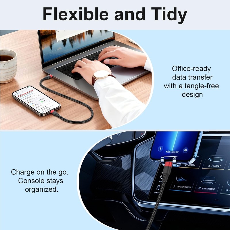 USB C Cable 2ft 60W Fast Charging Braided Type C to C - Ideal for Desk & Car gallery