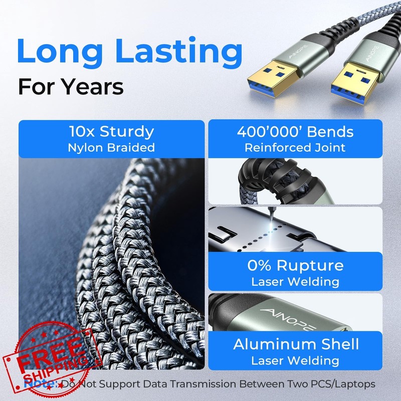 AINOPE USB A-A Cable 6.6FT Grey 1-Pack gallery
