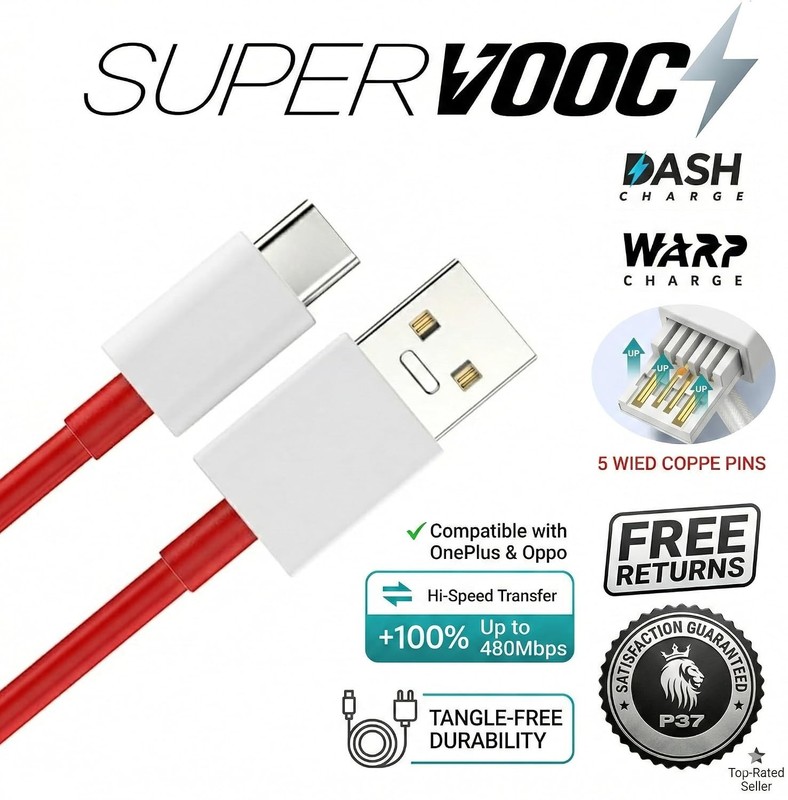 100 W SUPERVOOC USB‑C Cable 1 m Ultra‑Fast Charging Cable for Oppo Reno 7 5G ... gallery