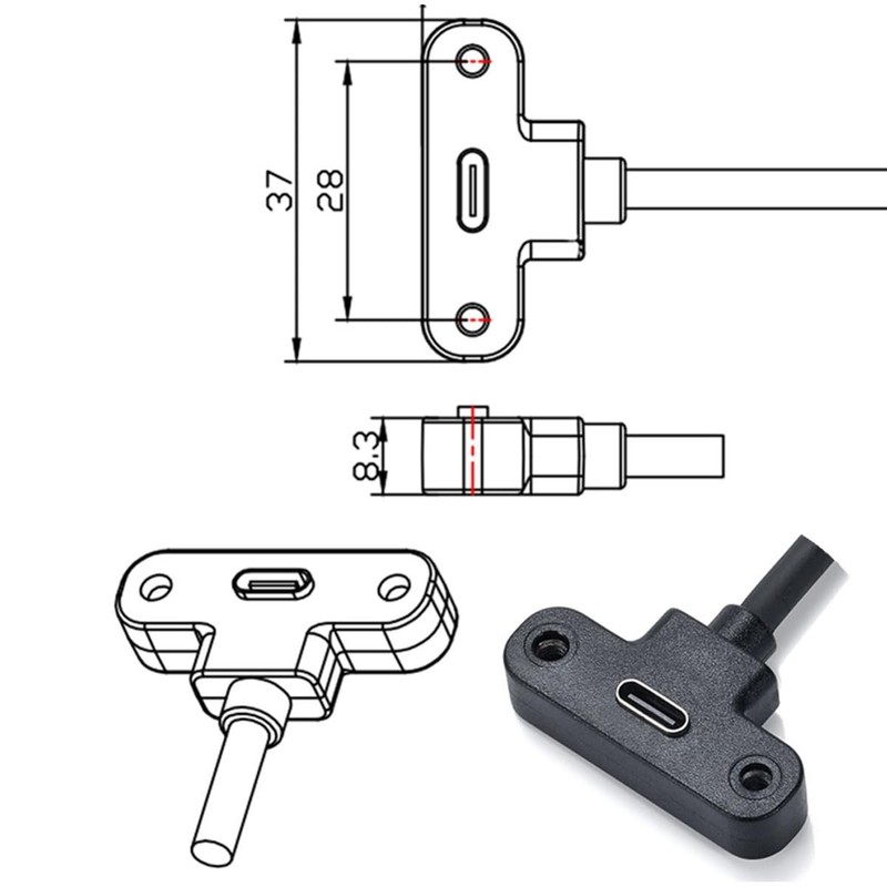 30cm/1FT USB C Extension Cable Type C Male To Female Panel Mount Adapter PC gallery