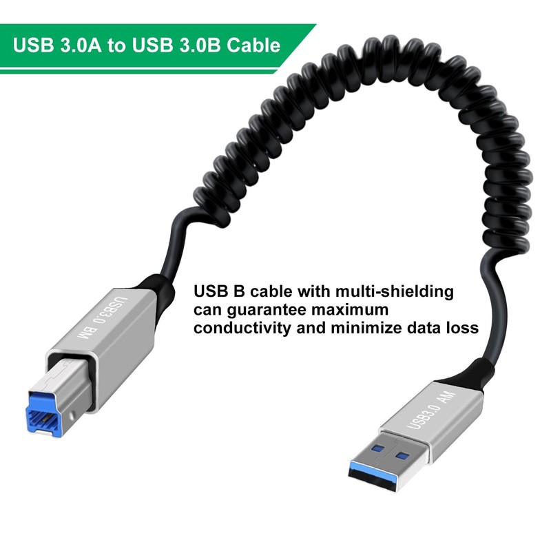 0.8m Coiled USB 3.0 Type A to B Male Printer Scanner Hard Drive Cable Cord gallery