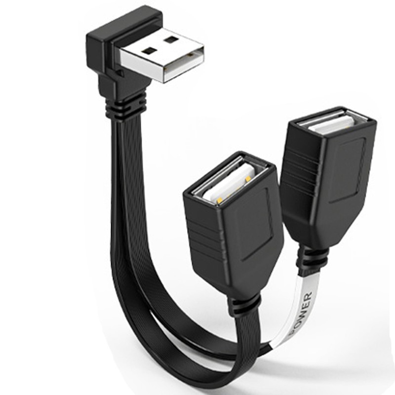 10cm USB Splitter Cable 1 In 2 Out 90 Degree USB 2.0 Male To Dual Female