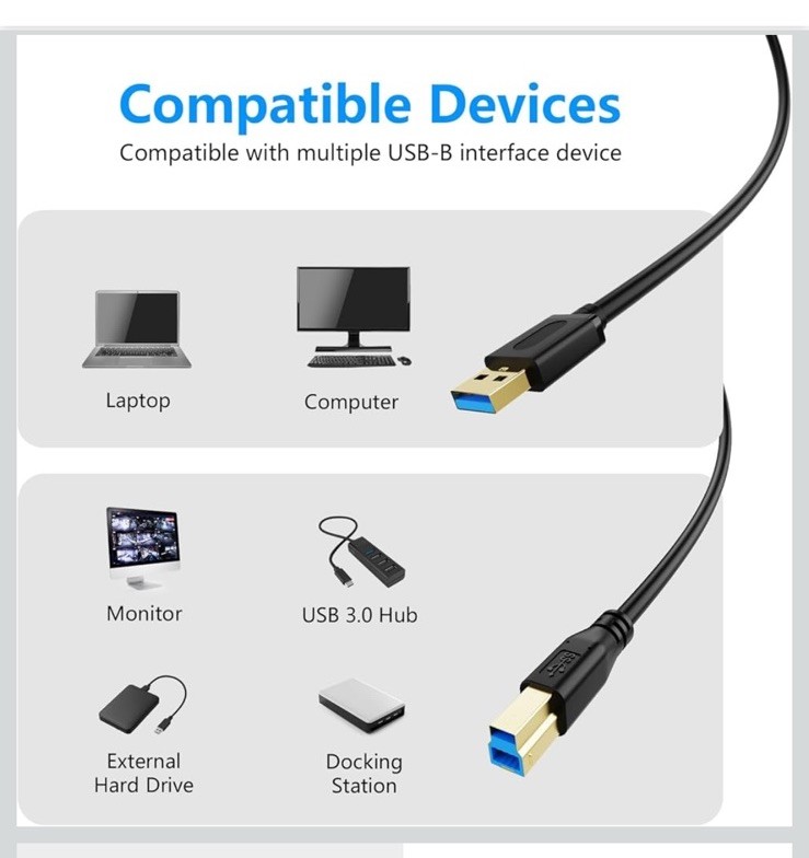 USB 3.0 Cable a to B 5ft, Superspeed USB 3.0 A-B Cable - for Scanner, Printers, gallery