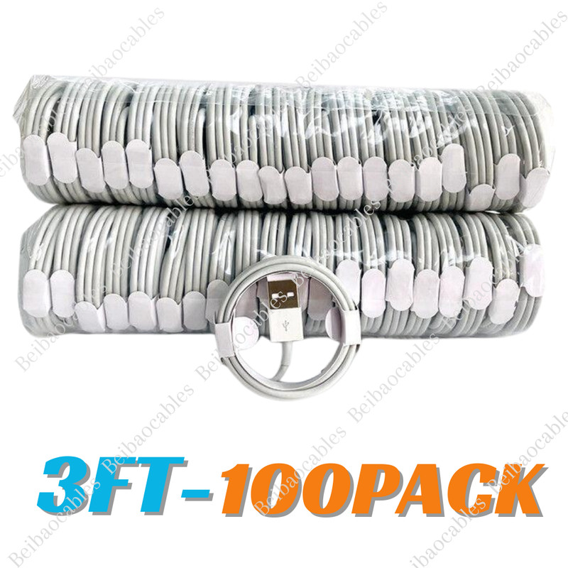 100PACK USB Charger Cable Cord 3FT For iPhone7 8 Plus XS XR 11 12 13 14 Pro Max