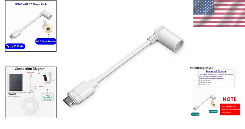 Effortless Power Upgrade: White Barrel Plug to USB-C Adapter for Ring Devices gallery