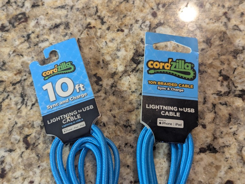 Cordzilla 10 ft 8 Pin iPhone Compatible to USB-A Charging Cable Bright Blue 2 PK gallery