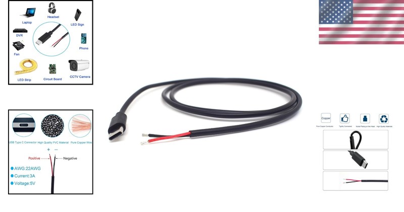 USB Type C Male to Bare Wire Connector - 1M 5V 3A for Custom Installations gallery