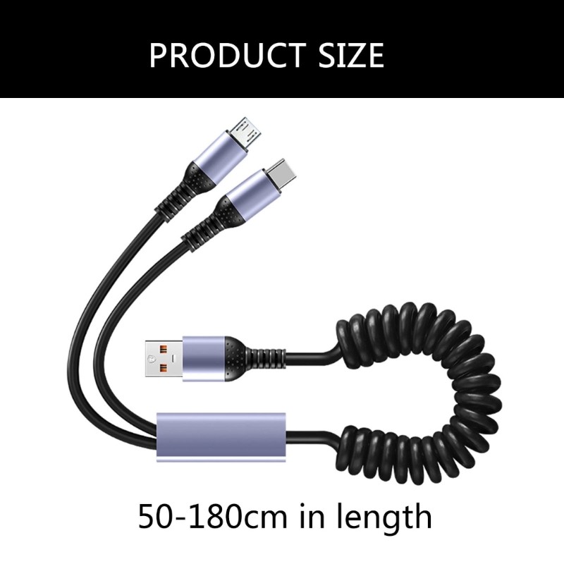 Portable Spring Charging Line for Smartphones/Tablets, MicroUSB + Type C Cable gallery