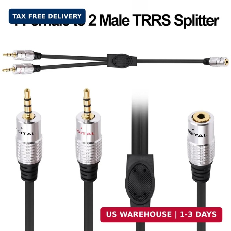 3.5mm Headphone Splitter Audio Y Cable Adapter 3.5mm TRRS Stereo 1 Female to 2 M gallery