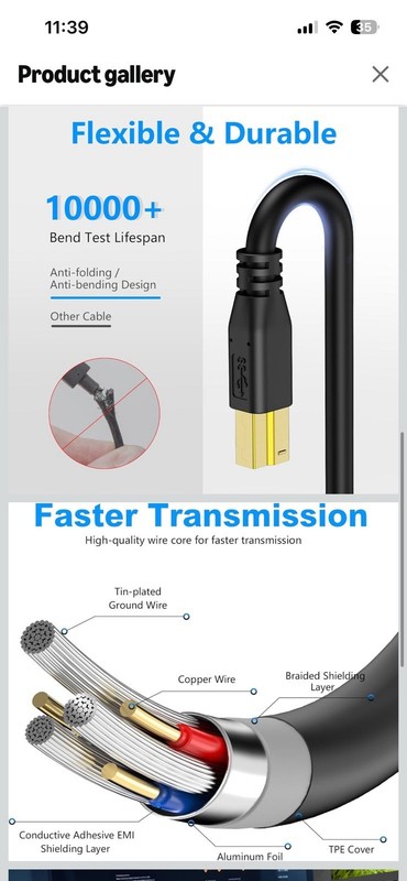 USB 3.0 Cable a to B 5ft, Superspeed USB 3.0 A-B Cable - for Scanner, Printers, gallery