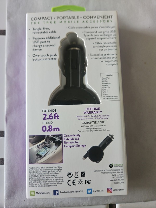 ReTrak Premier Series Travel Car Charger C Type Retractable Additional USB Port gallery