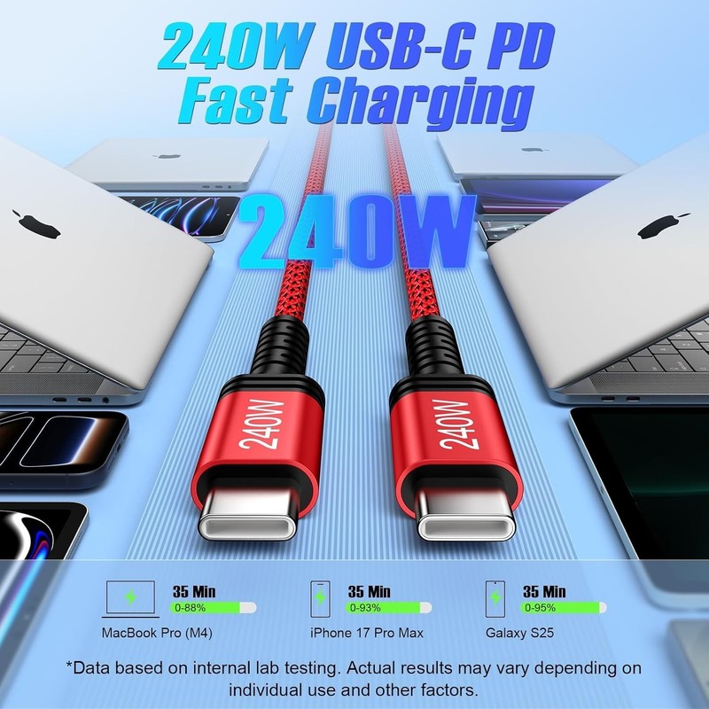Universal 3FT USB C to C Cable with 240W Fast Charging & 480Mbps Data Transfer gallery