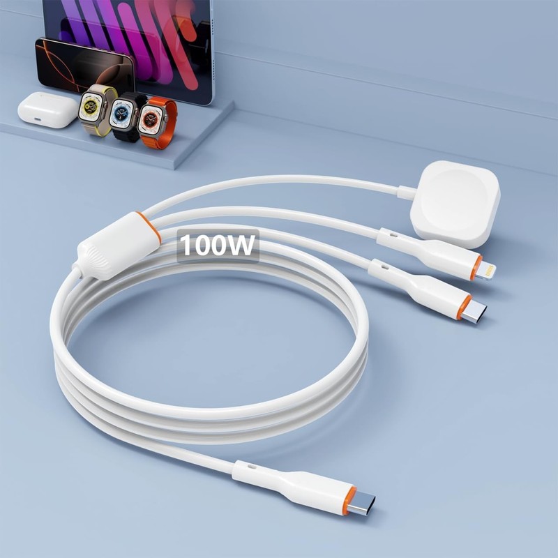 100W USB C Multi 3 in 1 Smart iWatch Charge Cable for iPhone/Apple Watch, Typ... gallery