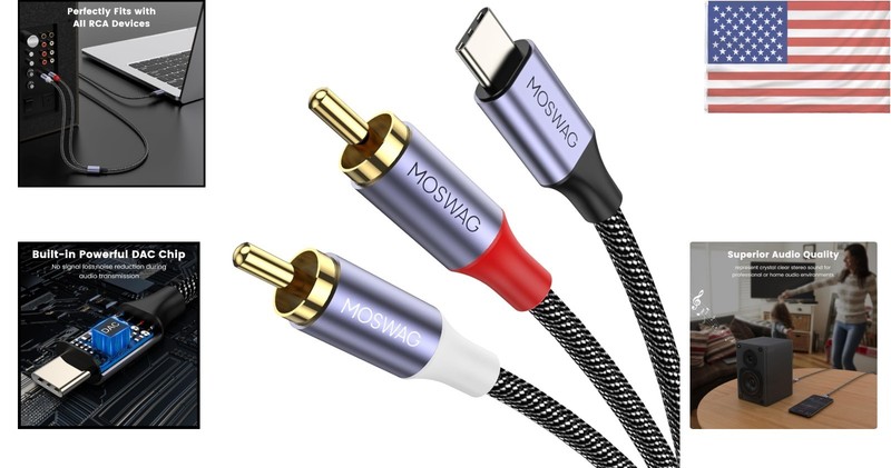 Bi-Directional USB C to RCA Audio Y Splitter Cable 6.6FT with DAC Chip gallery