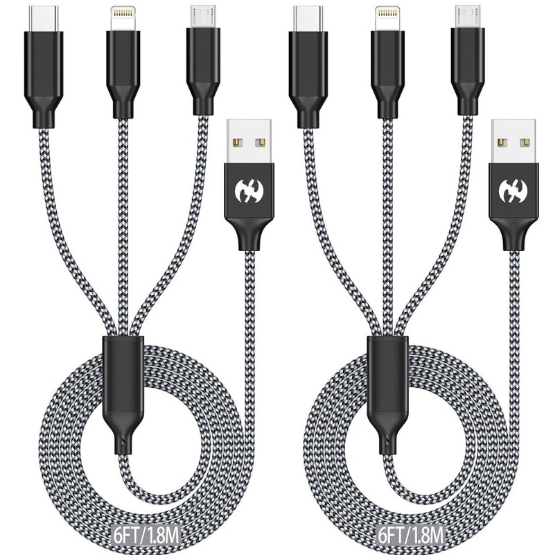Multi Charging Cable 6ft 2Pack 3 in 1 Charger Cord, Multiple Rapid Nylon Braided