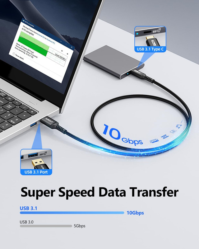 10Gbps Android Auto USB Cable 3FT, 3A USB C 3.1 Gen2 Cable Data gallery