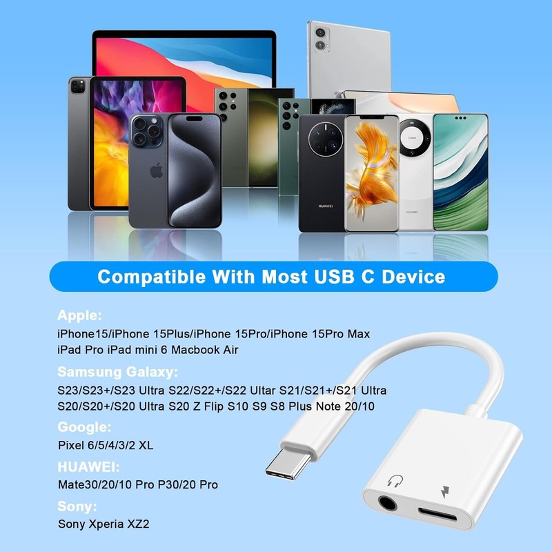 2in1 Charger and Headphone USB Type C to 3.5mm Aux Audio Cable Cord Adapter Lot gallery