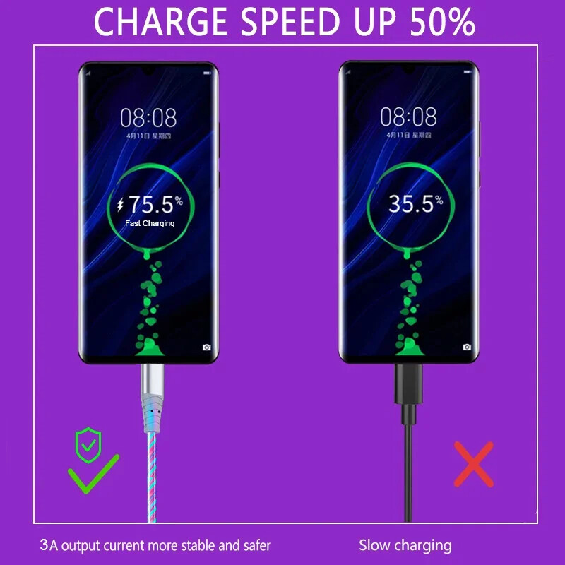 Flow Luminous USB Type C Cable 3A Fast Charging Data Cord for Samsung Xiaomi OPP gallery