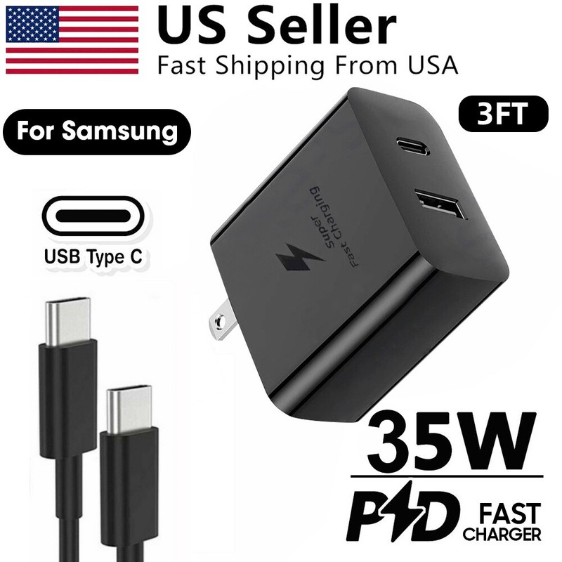 3FT USB-C Cable 35W PD Fast Adapter Duo Wall Charger For Samsung Galaxy S23ultra