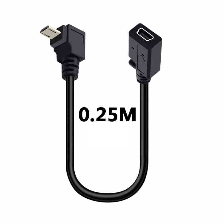 Micro USB Male to USB Mini Female Right Angle Data Adapter Cable Lead 25cm 20cm