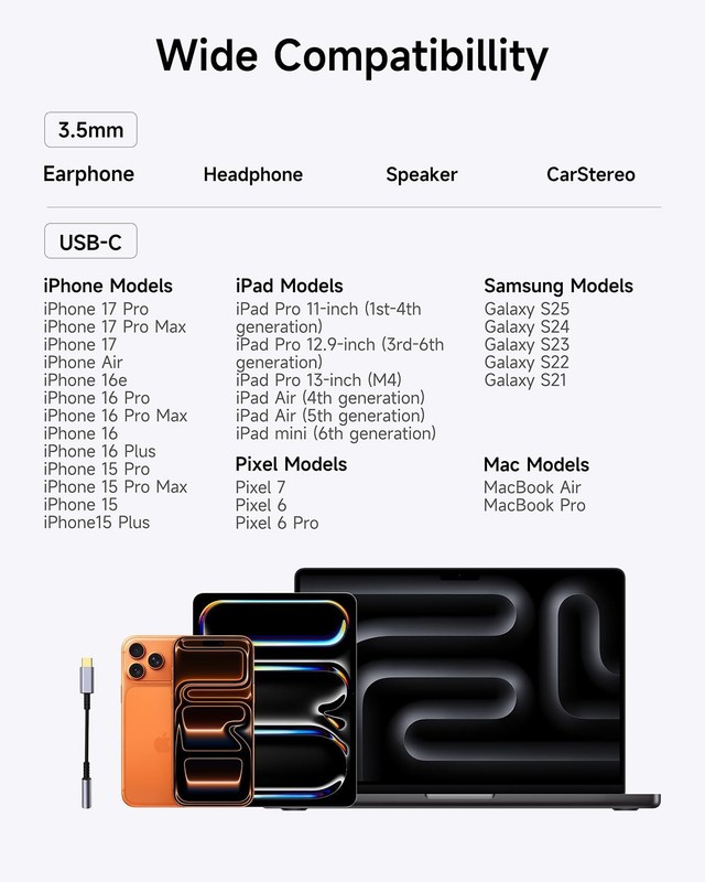 USB C to 3.5mm Headphone Jack Adapter 2 Pack HiFi Audio Dongle Type C to Aux gallery