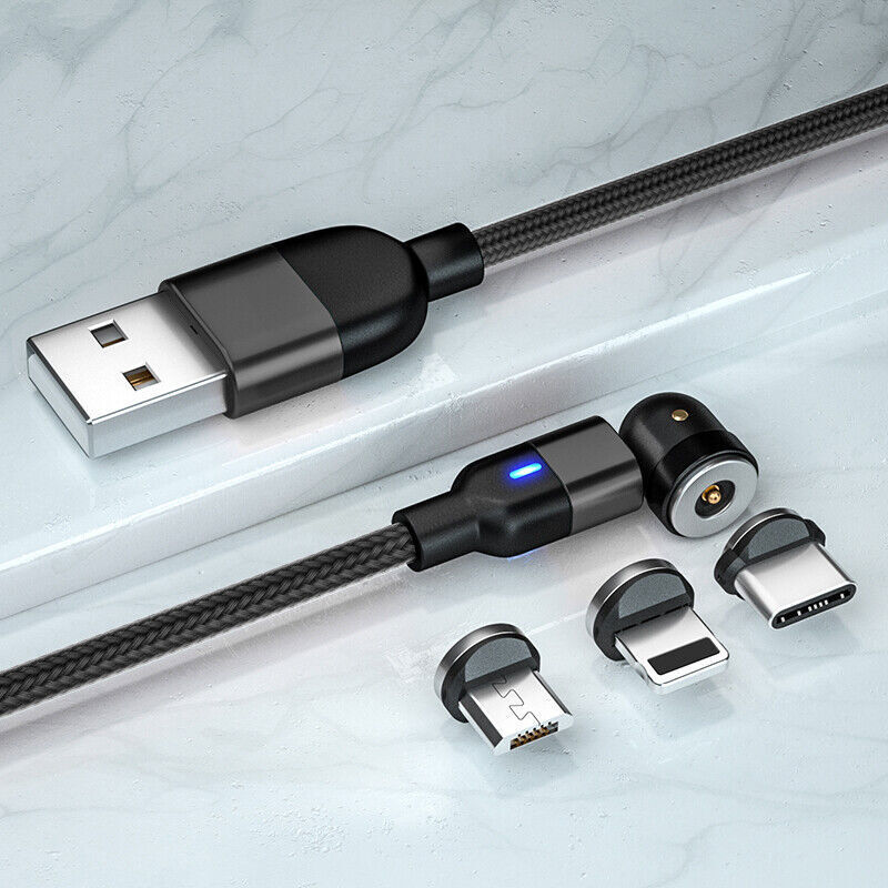 540° Rotate Magnetic Charger Cable Phone Fast Charging with Type C Micro USB IOS