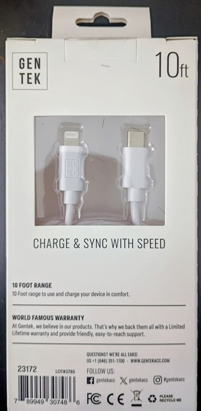 GENTEK 10FT. USB-C CABLE WHITE RAPID CHARGE AND SYNC WITH SPEED gallery