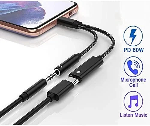 2 in 1 Type-C USB C to 3.5mm AUX Audio Headphone Jack Adapter Charger Cable New gallery