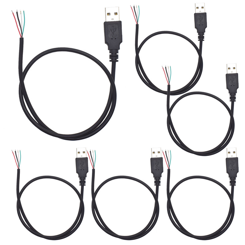 6pcs 1.2M/4FT USB A Male to 4-Pin Pigtail Bare Wire 5V/1A for Repair DIY NEW