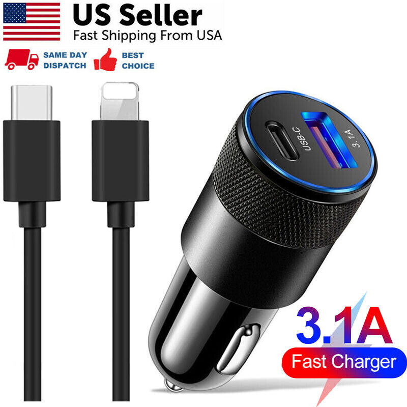 For iPhone 14 13 12 11 Pro Max XS X 8 7 PD 40W Fast Car Charger Power Adapter