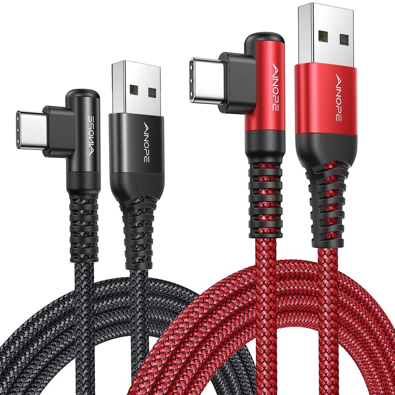 AINOPE USB C Cord 3.1A Fast Charge, [2-Pack, 6.6ft] 6.6FT+6.6FT, Black+Red