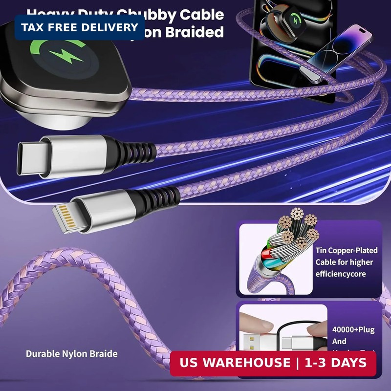 Travel Essentials, 3 in 2 USB A/C Cable to iPhone 17 Charger/iWatch Charger/IP, gallery