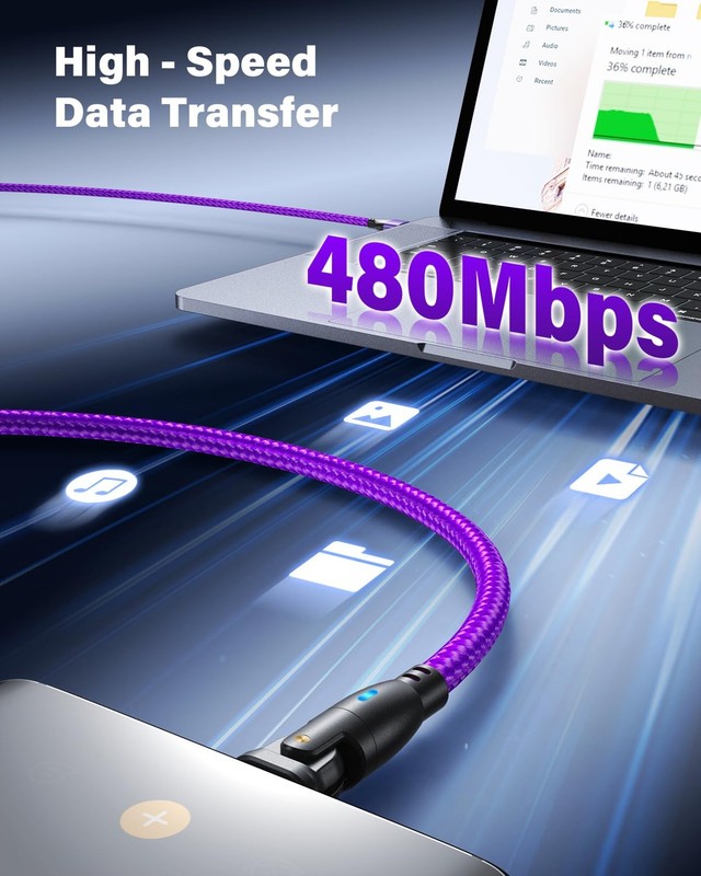 AUFU USB C Cable 6ft(3Pack-6.6ft/6.6ft/6.6 ft), 180° Rotation A to C Cable/3A... gallery