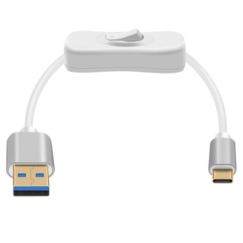 1 PC USB A 3.0 To USB C Cable With Switch 5Gbps Charging Data White 0.6m Cord