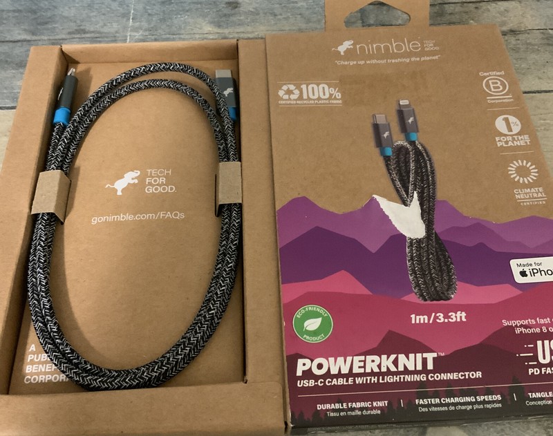 ⚡️Nimble PowerKnit USB-C Cable 60W PD Fast Charge 3.3 ft. Gray gallery