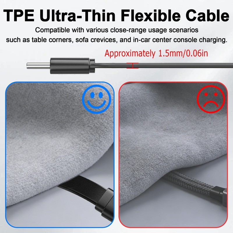 Flat USB to USB C Cable PD65W 3A Fast Charging USB 2.0 to Type-C Cord,Flexibl... gallery