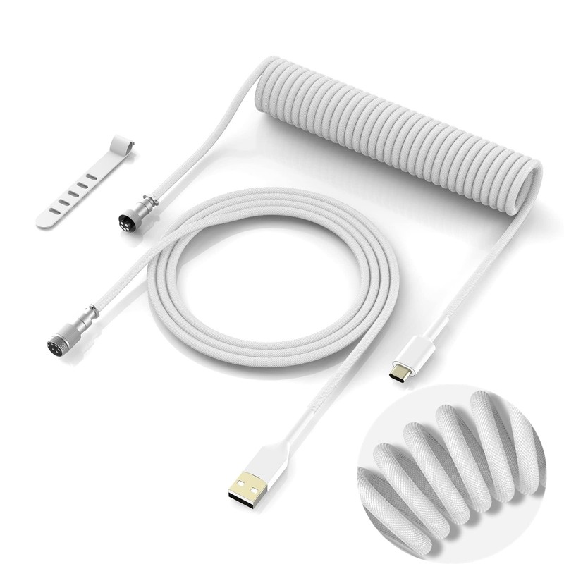 Coiled Keyboard Cable – Detachable Aviator Coiled Cable White
