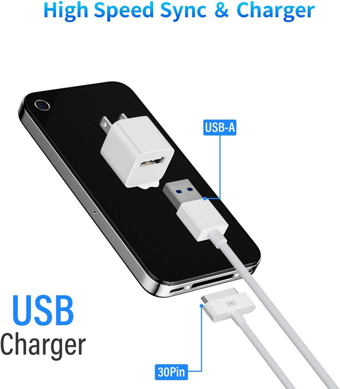 2 Pack 30-Pin to USB-C Cable for Iphone 4 | 2 Pack 5W USB Charger Adapter| Mfi gallery