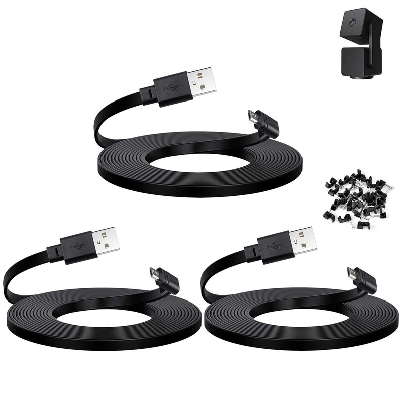20 ft Cable for WYZE Cam Pan v3 Camera Long Micro USB Flat Power Cord 90 Degr…