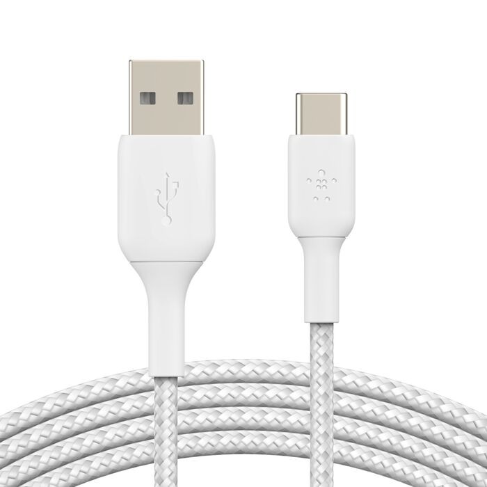 BoostCharge Braided USB-A to USB-C Cable. 1m/3.3ft, White
