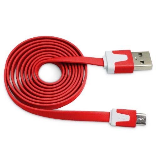 Flat Tangle Free Micro USB Sync and Charge Data Cable (3ft) - Red