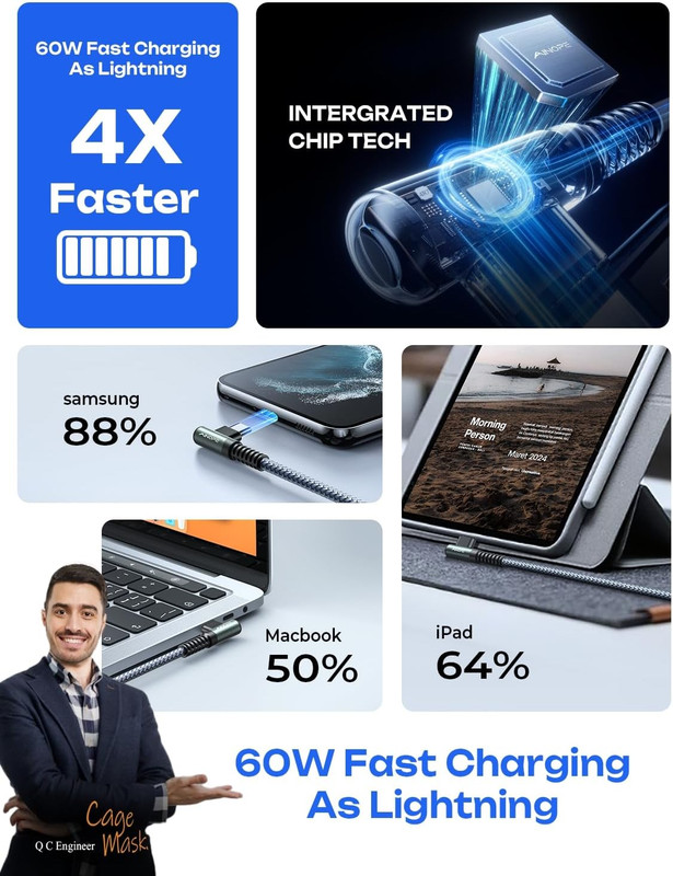 USB C Cable to USB C 60W 2Pack 6.6Ft Nylon for Iphone 17 Pro Max/ 17 Air Charger gallery