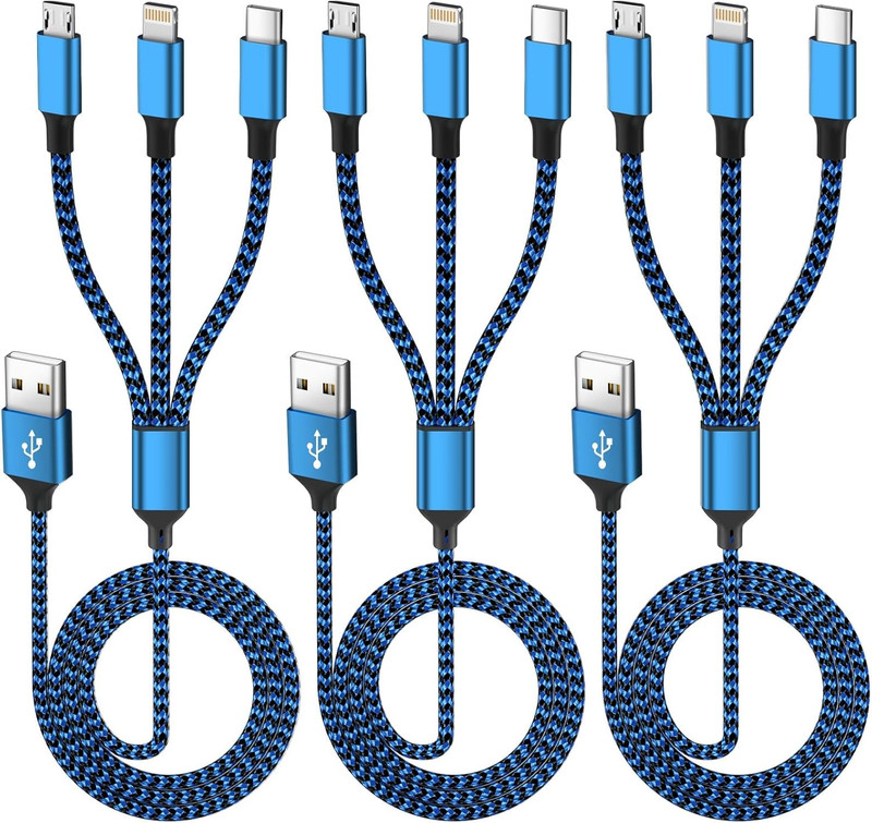 Multi Charging Cable(3Pack 4FT), 3 in 1 Charging Cable for Multiple Devices, USB