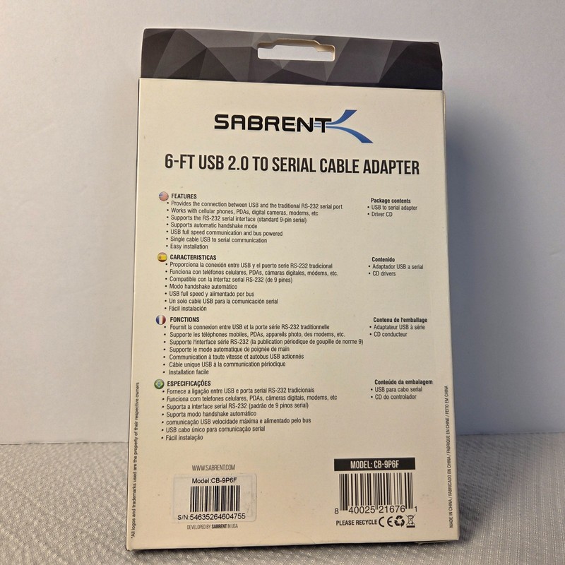Lot of 2 Sabrent 6-FT USB 2.0 to Serial Cable Adapter gallery