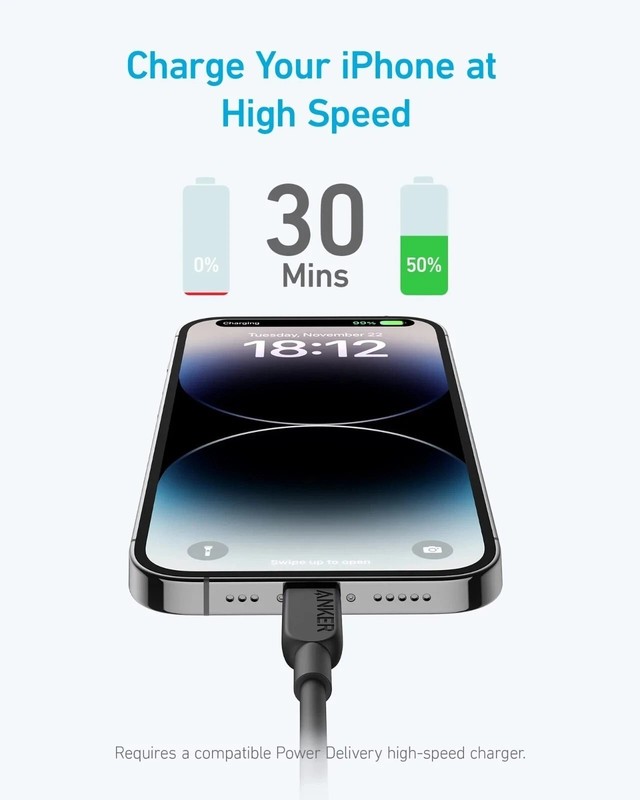2x Anker 10FT USB-C - Lightning MFi-Certified Charger Cable iPhone 13 14 Pro Max gallery