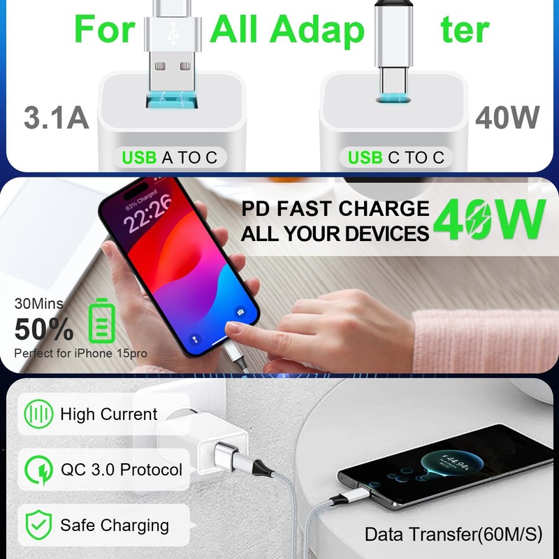 USB C Splitter Multi Charging Cable,USB A/C to USB C PD & QC 3.1A Fast Chargi... gallery
