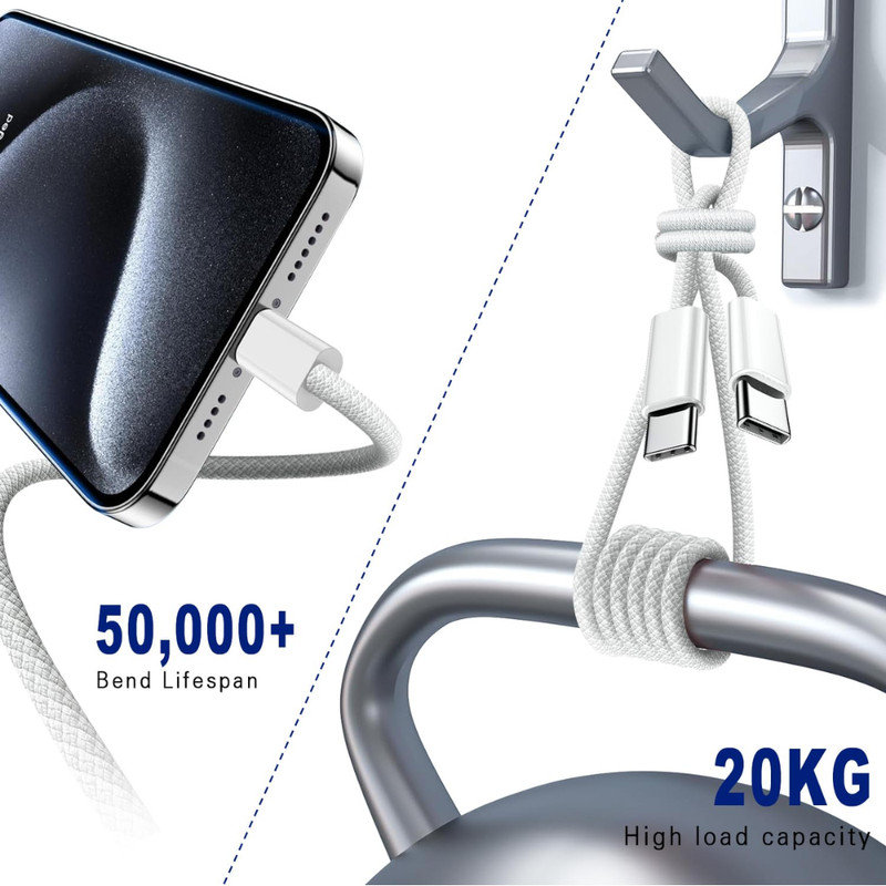 2Pack 6Ft 60W USB C to C Braided Cable 3A Fast Charging For iPhone 15 16e 17 Air gallery