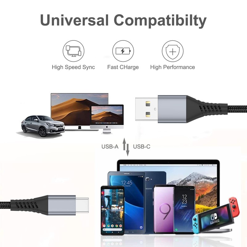 6 inch USB C Cable Short, 0.5ft 3-Pack USB A to USB C Cable Braided USB Type C gallery