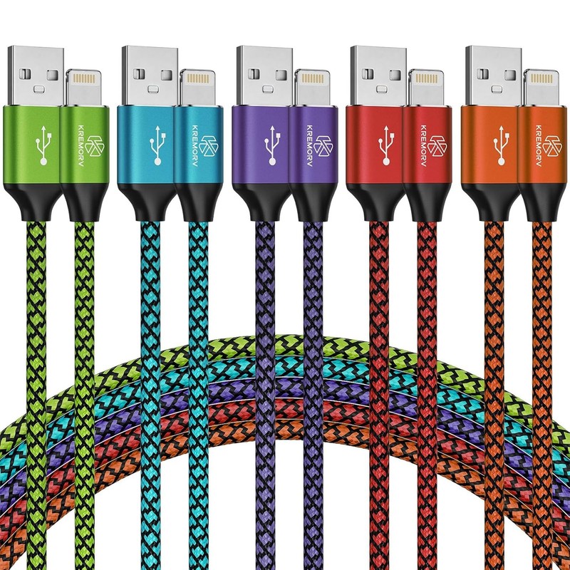 iPhone Charger 5 Pack 10 ft USB Lightning Cable Apple Mfi Certified Cable Fast C