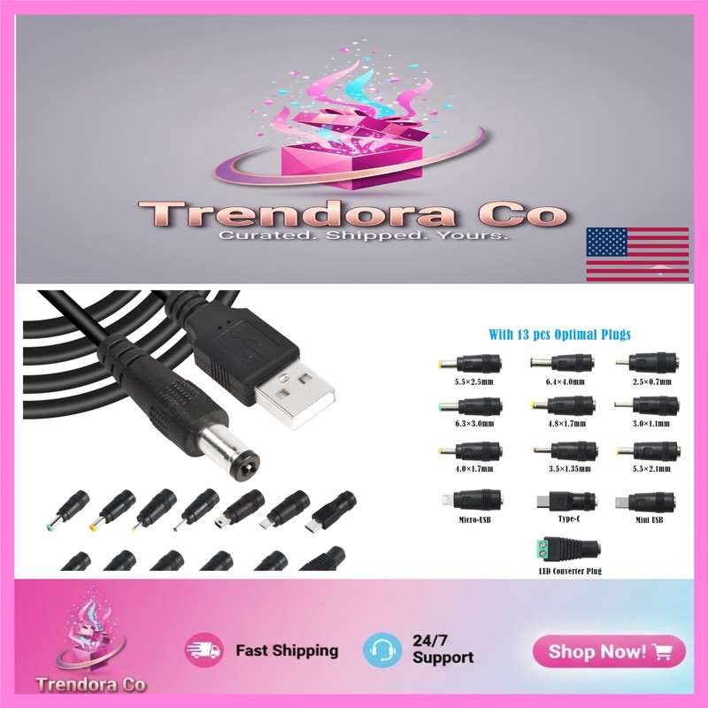 Versatile 5V DC Power Cable with 13 Connectors for All Devices – 60.2 Inch